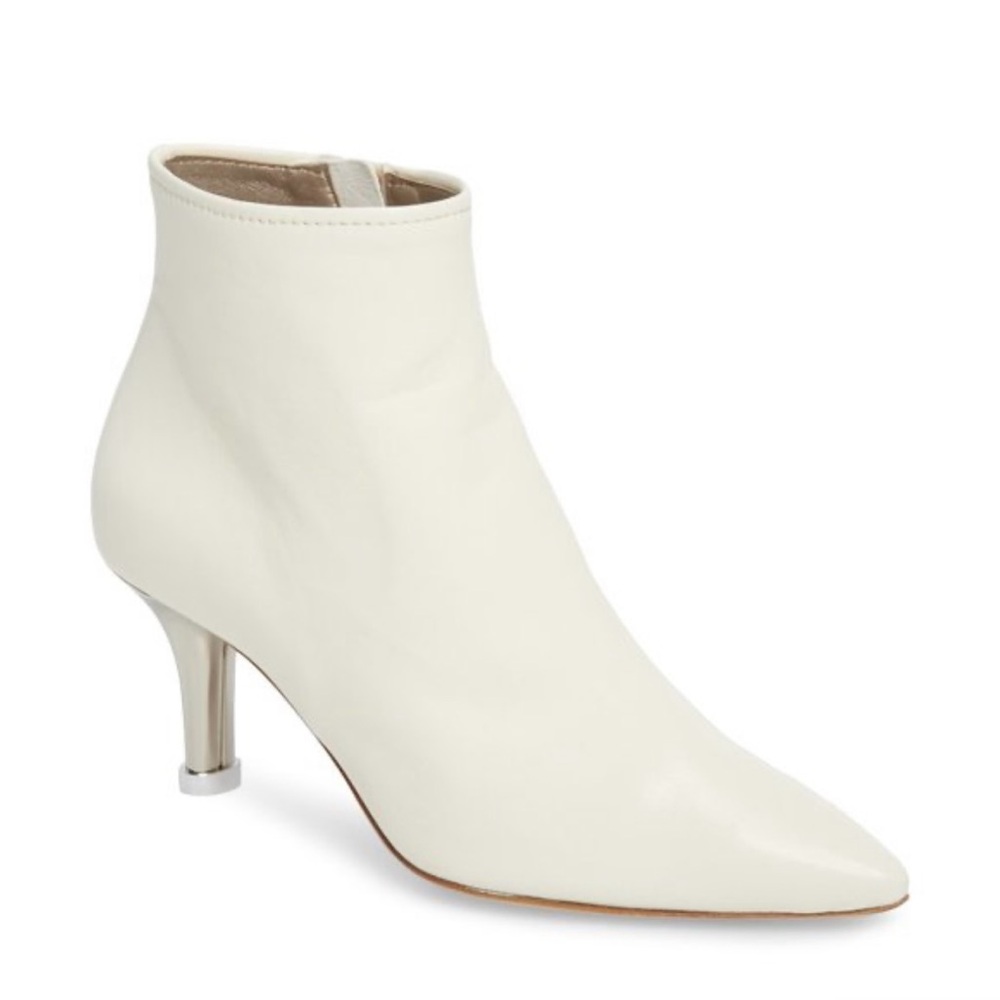 AGL Bootie Off-White Calf Leather with Metallic Kitten Heel Ankle Boots 39.5